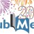 PubMed logo next to lit birthday candles in the shape of the number twenty, exploding fireworks behind