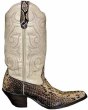a single cowboy boot of snakeskin and leather